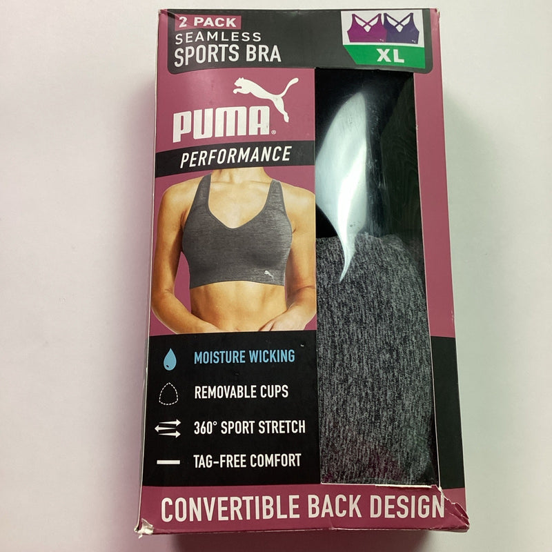 Puma Performance 2-Pack Seamless Sports Bra, Black & Gray, Size L - Open Box