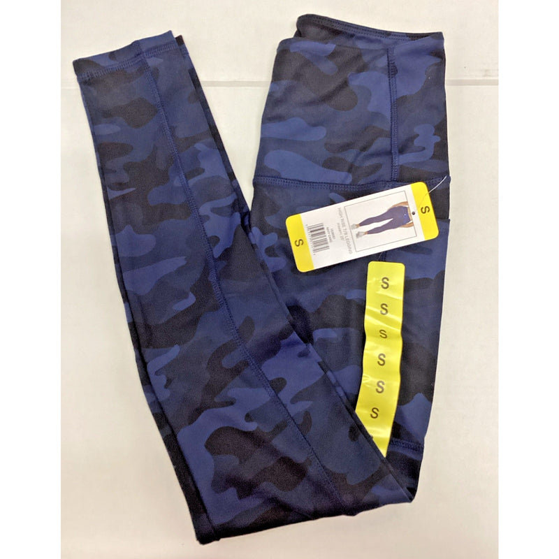 Danskin Womens High Rise 7/8 Leggings, Waistband Pockets - Navy Camo Size: Small