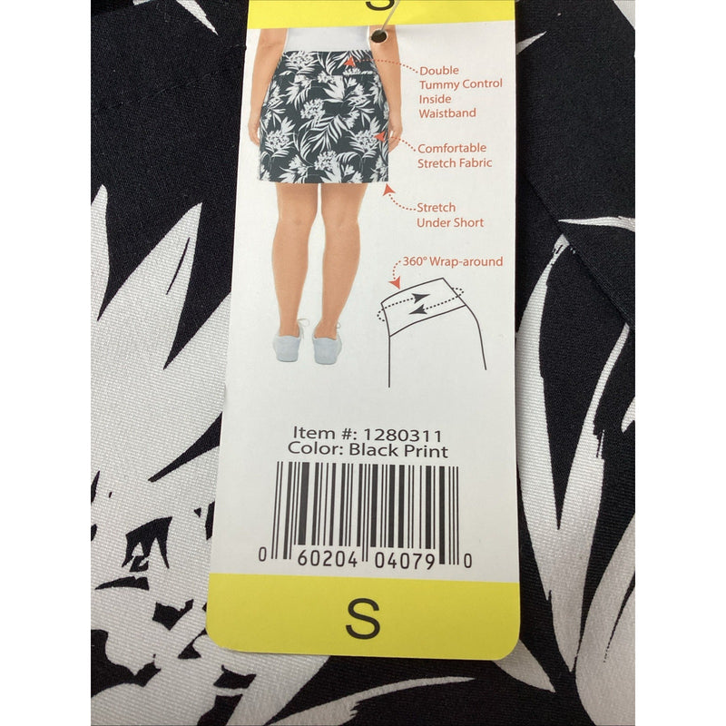 S.C.& CO Women's 360° Tummy Control Pull-On Skort, Pockets, Black Print, Size: S