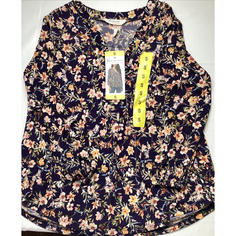 Two by Vince Camuto Women's V-Neck Blouse, 3/4 Sleeve, Navy Floral, Size: Small