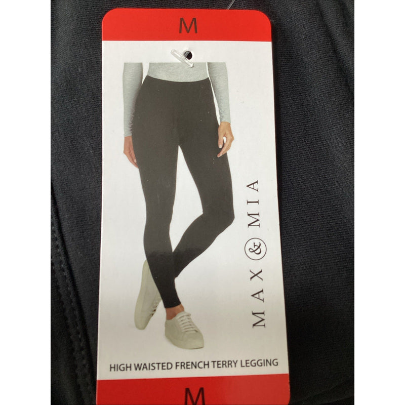 Max & Mia Women's High Waisted French Terry Leggings Pants, Black, Size: Medium