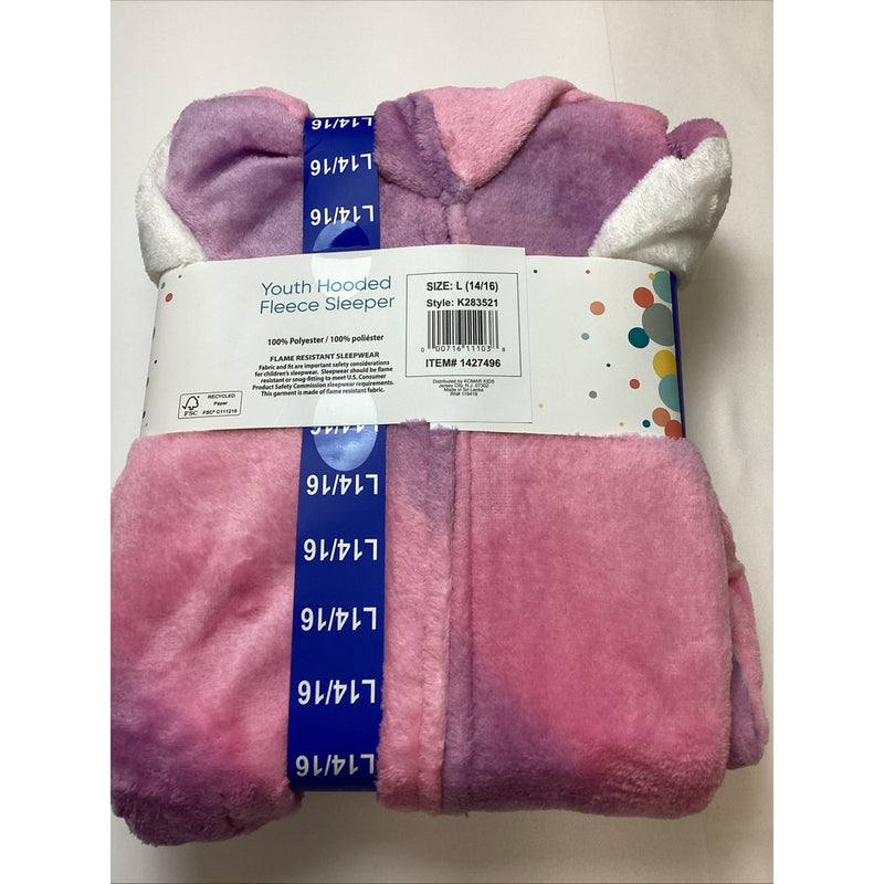 Saint Eve Kids Youth Hooded Fleece Sleeper Pink Unicorn, Lg 14/16 - New w/Defect