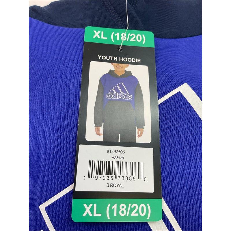 Adidas Boys Youth Pull-Over Hoodie w/Kangaroo Pocket, XL-18/20, Royal Blue