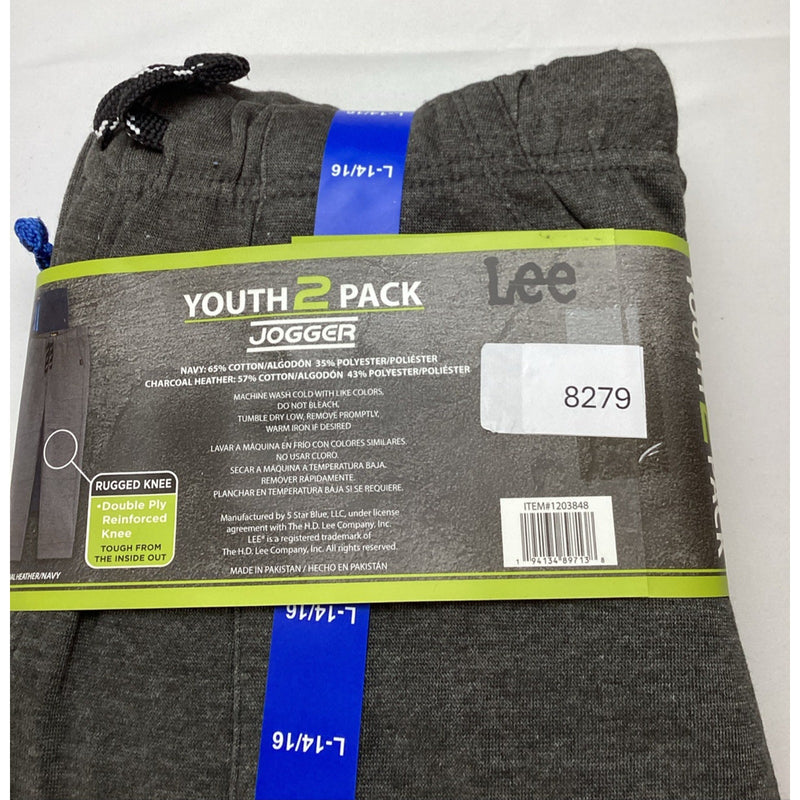 Lee Youth Boys Jogger Pants 2-Pack Zipper Pocket Rugged Knee Gray & Navy L 14/16