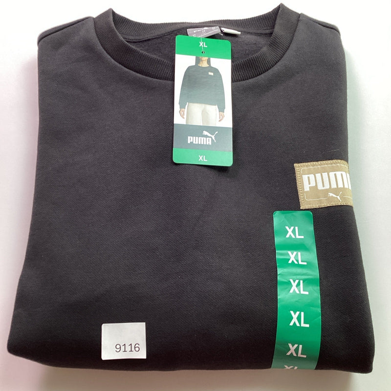 Puma Ladies' Fleece Long Sleeve Crewneck Sweatshirt Pullover, Black, Size: XL