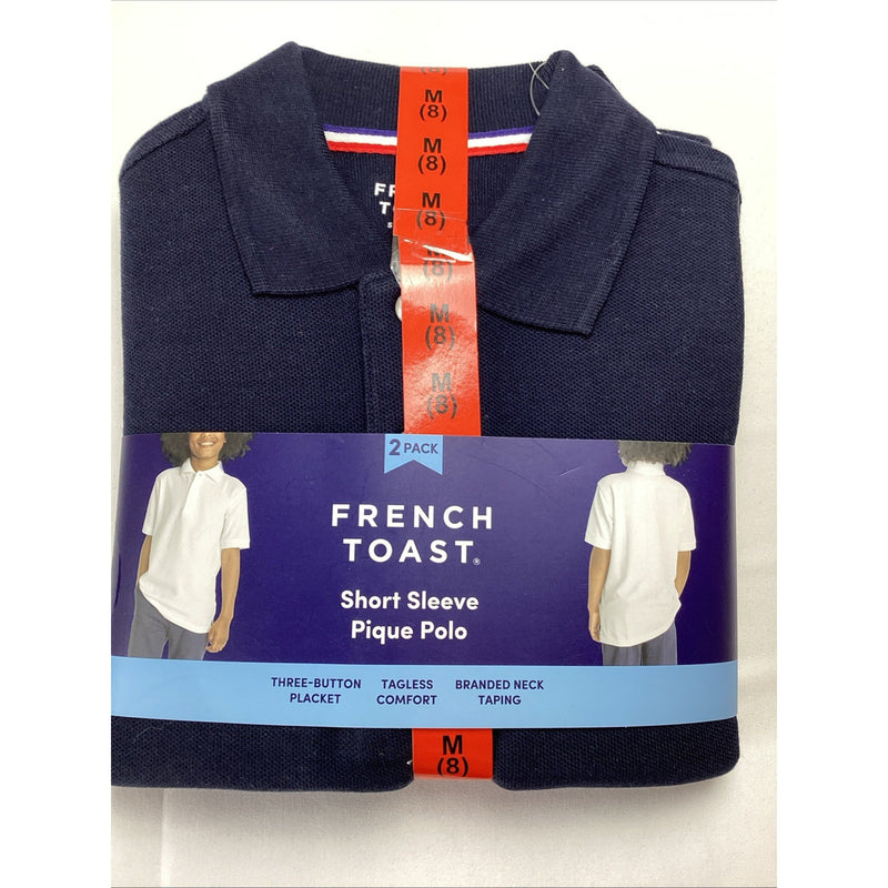 French Toast 2-Pack Short Sleeve Pique Polo Shirt Uniform, Navy - Size: M-8