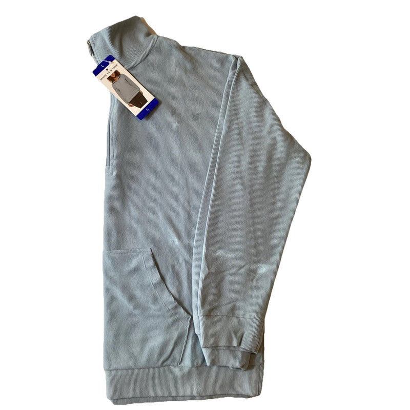 Marc New York Women's Ribbed Quarter Zip Pullover w\Pockets, Water Blue, Size: L