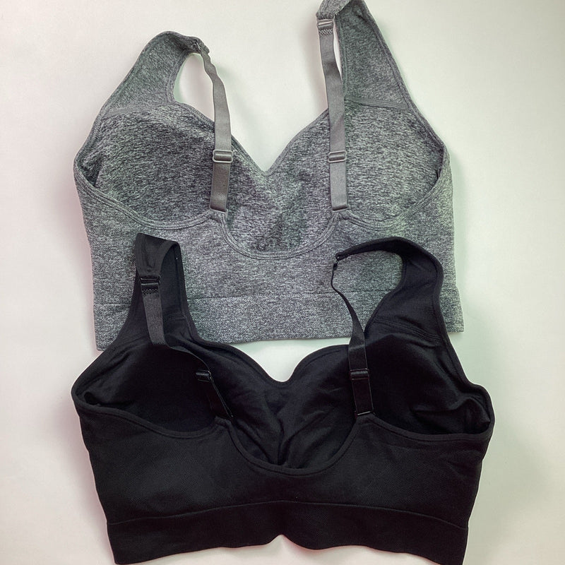 Puma 2-Pack Seamless Sports Bra Convertible Back, Black/Gray, Size L -Open Box