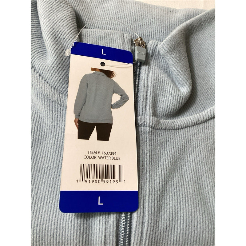 Marc New York Women's Ribbed Quarter Zip Pullover w\Pockets, Water Blue, Size: L