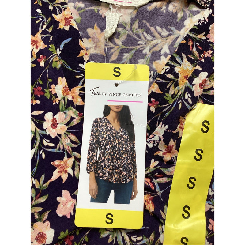 Two by Vince Camuto Women's V-Neck Blouse, 3/4 Sleeve, Navy Floral, Size: Small