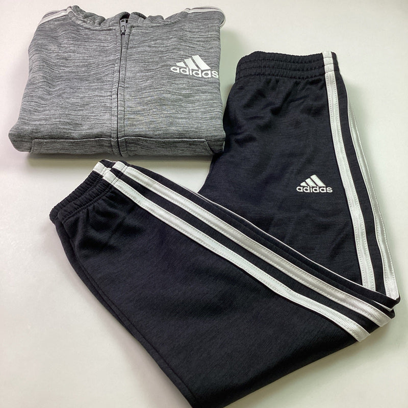 Adidas Youth Boys Kids 2-Piece Striped Hoodie & Jogger Set, Black/Gray, Size 5