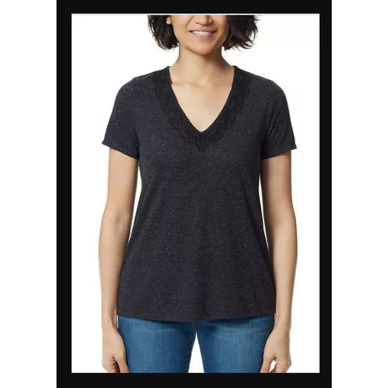 ella moss V-Neck Lace Top Shirt, Anthracite Black, Size: XS