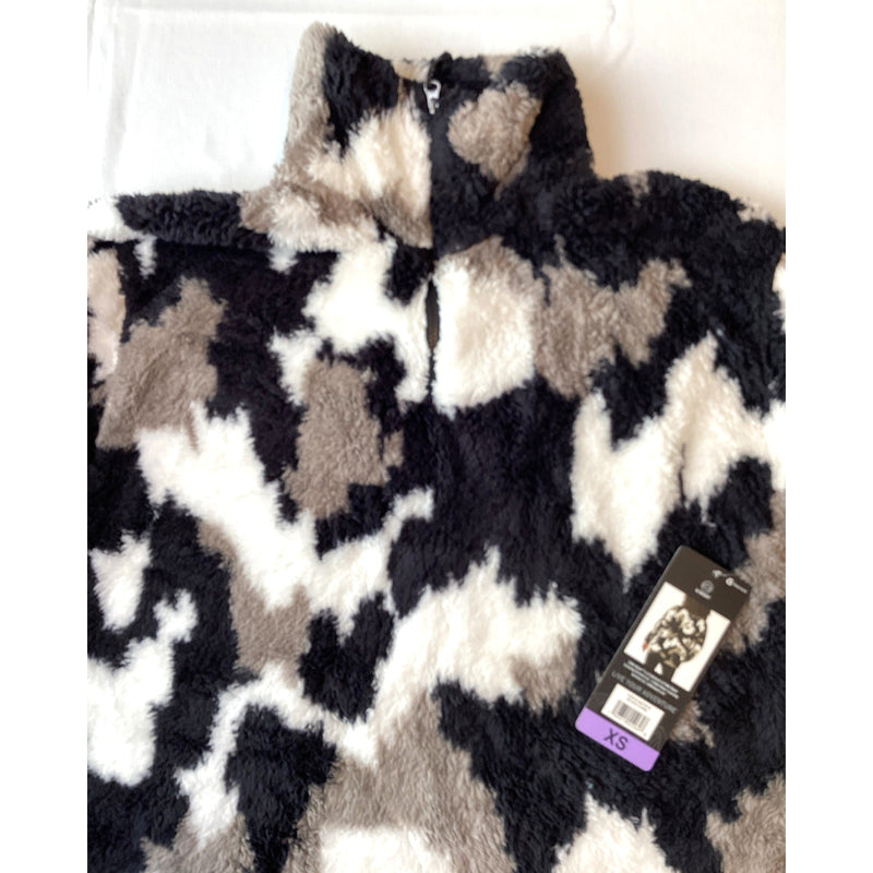 Eddie Bauer Ladies’ Plush 1/4 Zip Fleece Pullover Sweater, Black Camo, Size: XS