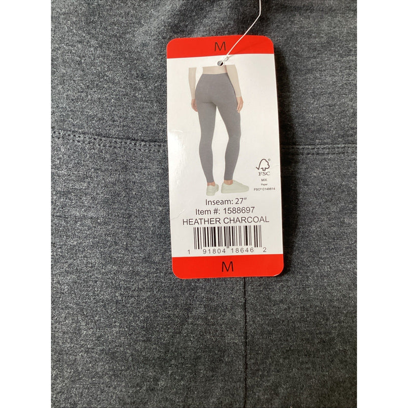 Max & Mia Women's French Terry Side Pocket Leggings, Heather Charcoal, Size: M