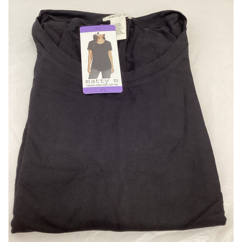 Matty M Ladies' French Terry Top Roll Cuff Tee, Black, Size: XS