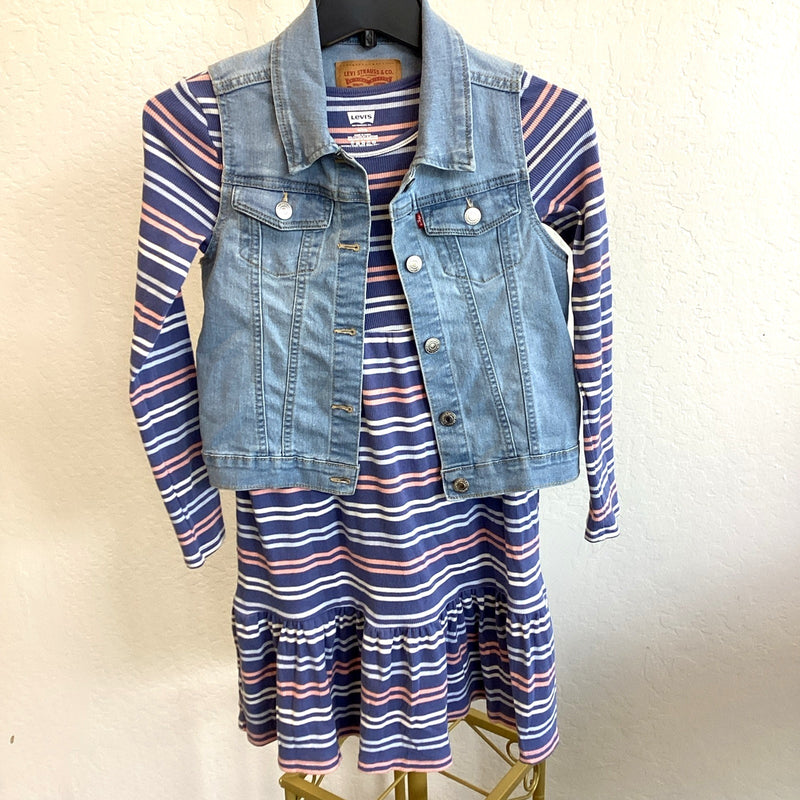 Levi's Youth Girls 2-Piece Denim Vest & Dress Set, Blue, Size M (10/12)
