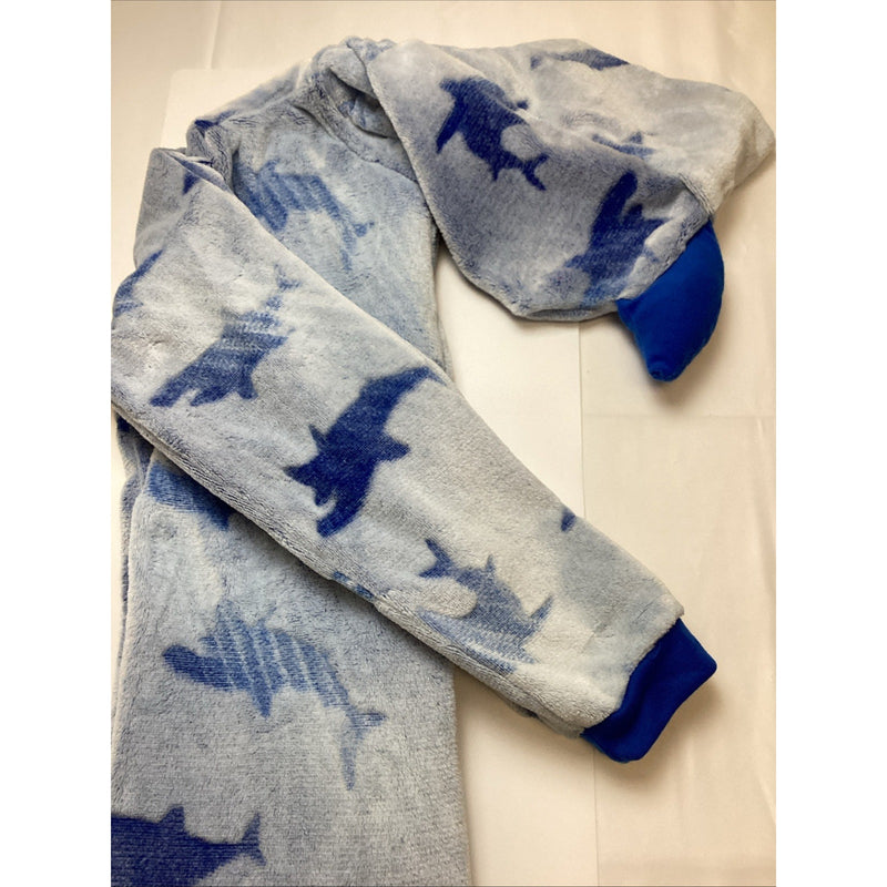Saint Eve Youth Hooded Fleece Blanket Sleeper Blue Shark,Size: Med 10/12 -No Tag