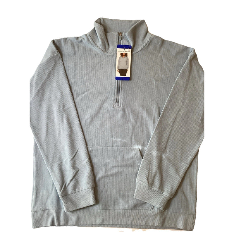 Marc New York Women's Ribbed Quarter Zip Pullover w\Pockets, Water Blue, Size: L