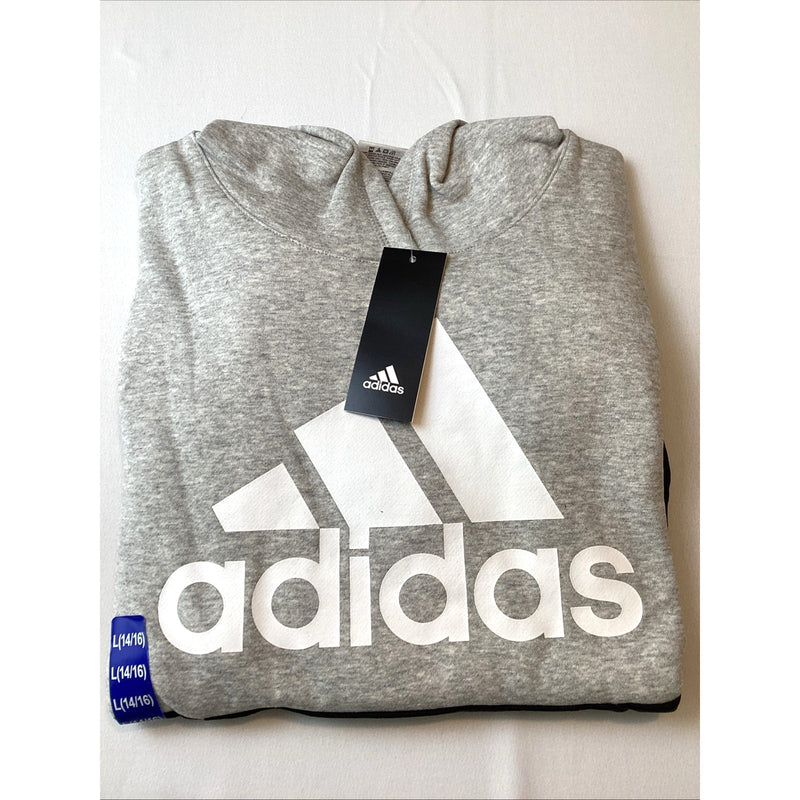 Adidas Boys Youth Pull-Over Hoodie, Black & Gray, Size: L 14/16