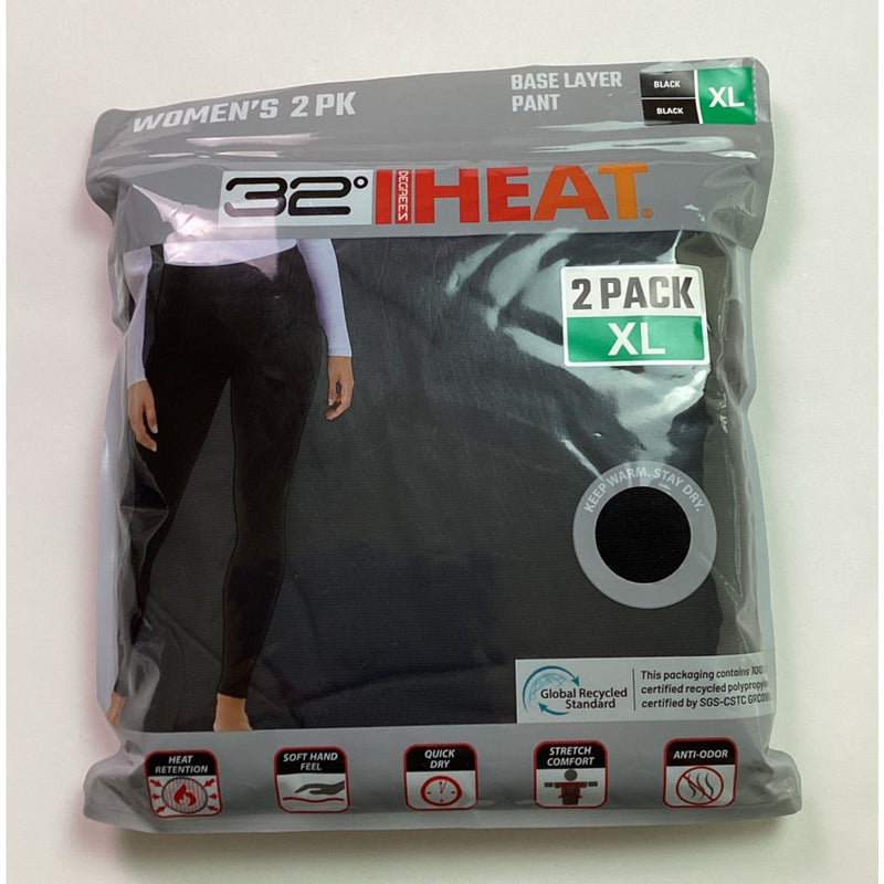 32 Degrees Women's 2 Pack Lightweight Heat Pant Wicks Moisture, Black, Size: XL
