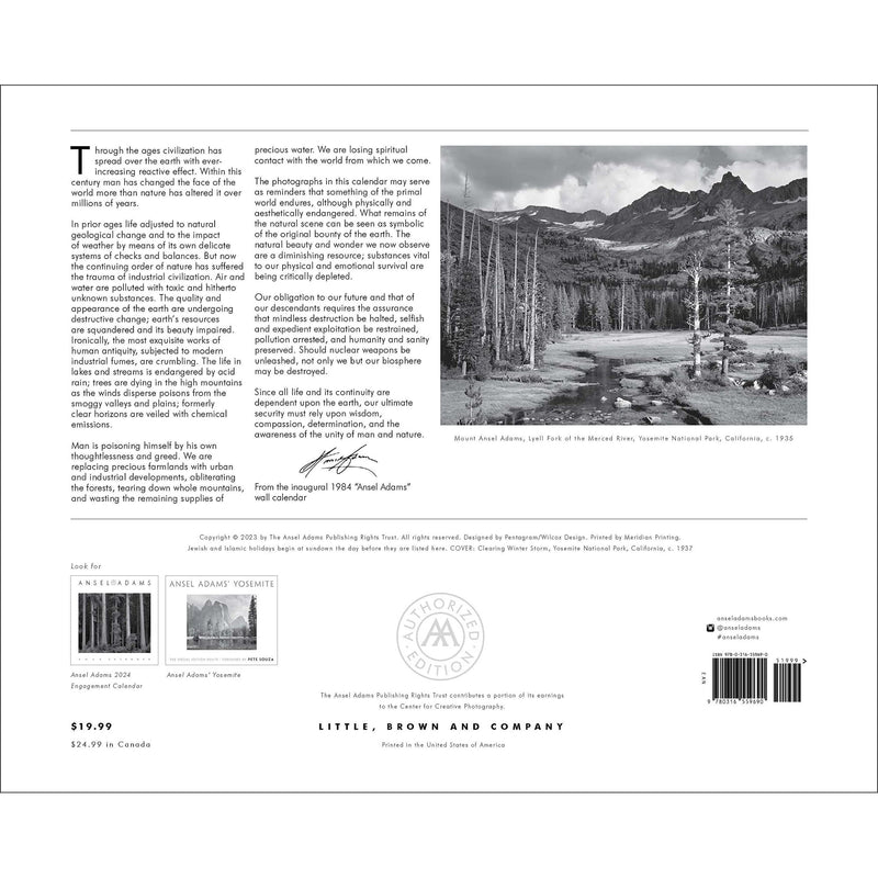 Ansel Adams 2024 Wall Calendar: Authorized Edition: 13-Month Nature Photography Collection - LV'S Global Media