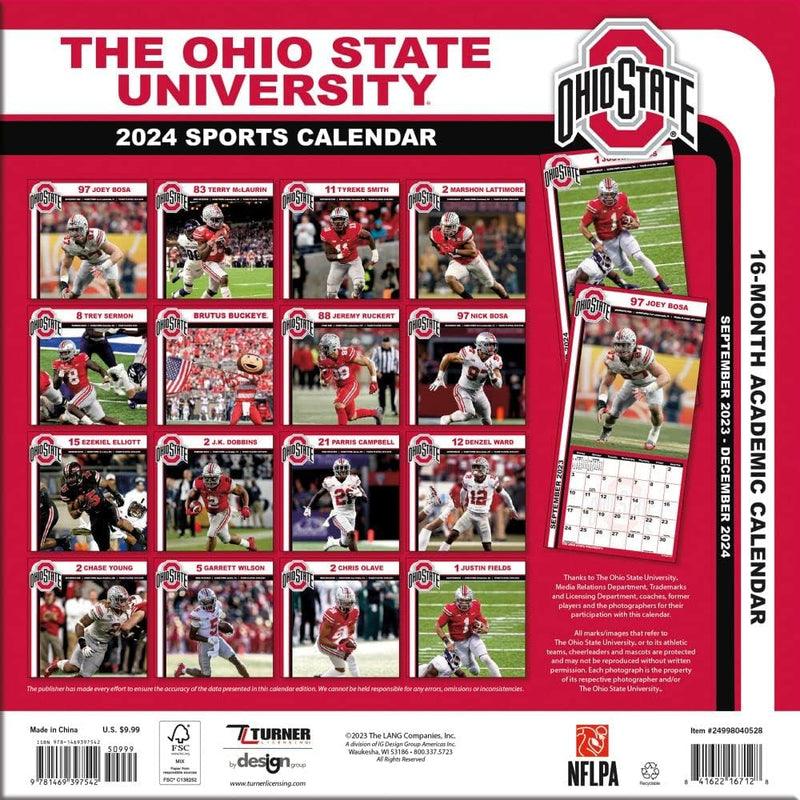 Ohio State Buckeyes 2024 12'' x 12'' Team Wall Calendar - Turner Sports - LV'S Global Media