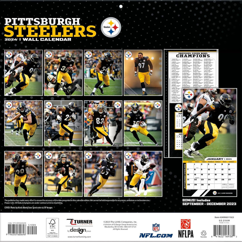 Pittsburgh Steelers 2024 12'' x 12'' Team Wall Calendar - Turner Sports - LV'S Global Media