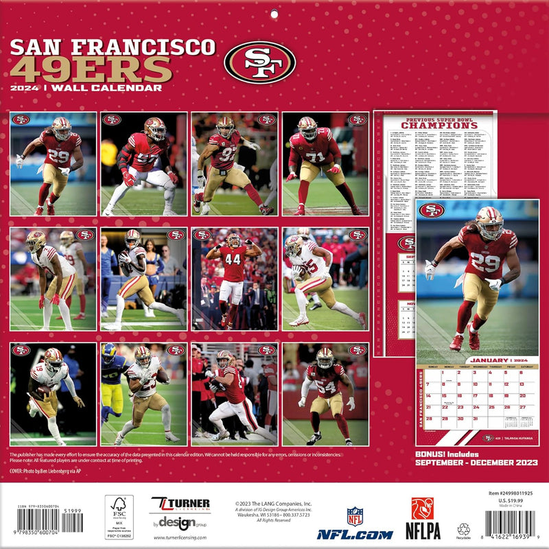 San Francisco 49ers 2024 12'' x 12'' Team Wall Calendar - Turner Sports - LV'S Global Media