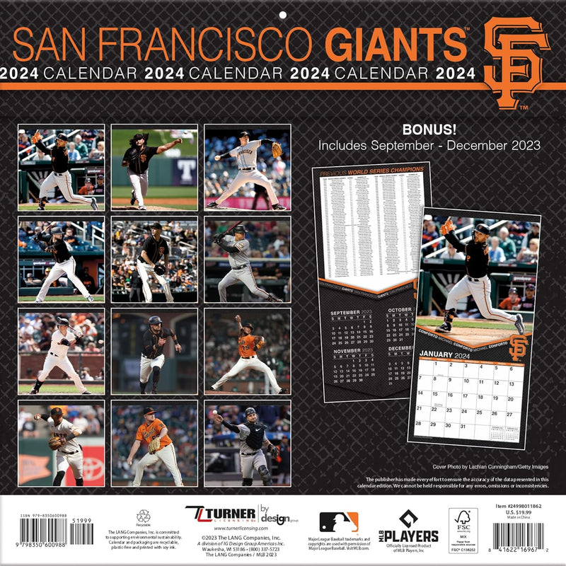 San Francisco Giants 2024 12'' x 12'' Team Wall Calendar - Turner Sports - LV'S Global Media