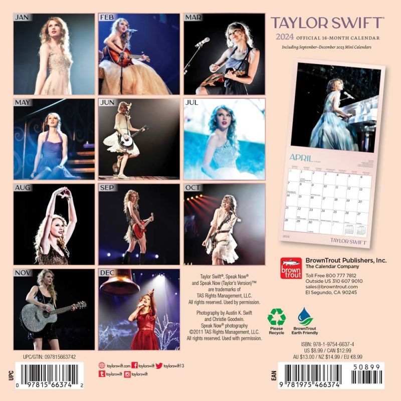 Taylor Swift 2024 Mini 7x7 Square Calendar [Browntrout] - LV'S Global Media